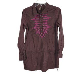 Prana Embroidered Boho Tunic Top Brown Folk Artisan Festival Small lightweight